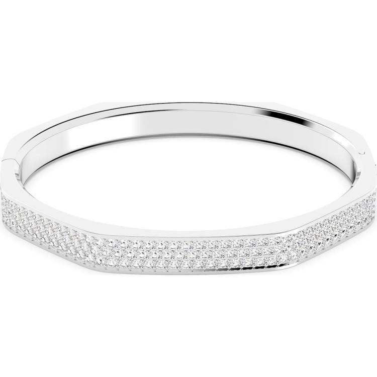 Swarovski Dextera Rhodium Plated White Crystal Octagon Cut Bangle - Silver
