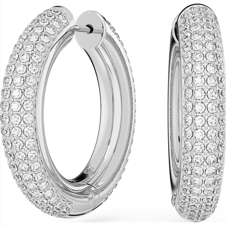 Swarovski Dextera Rhodium Plated White Crystal Hoop Earrings - Silver
