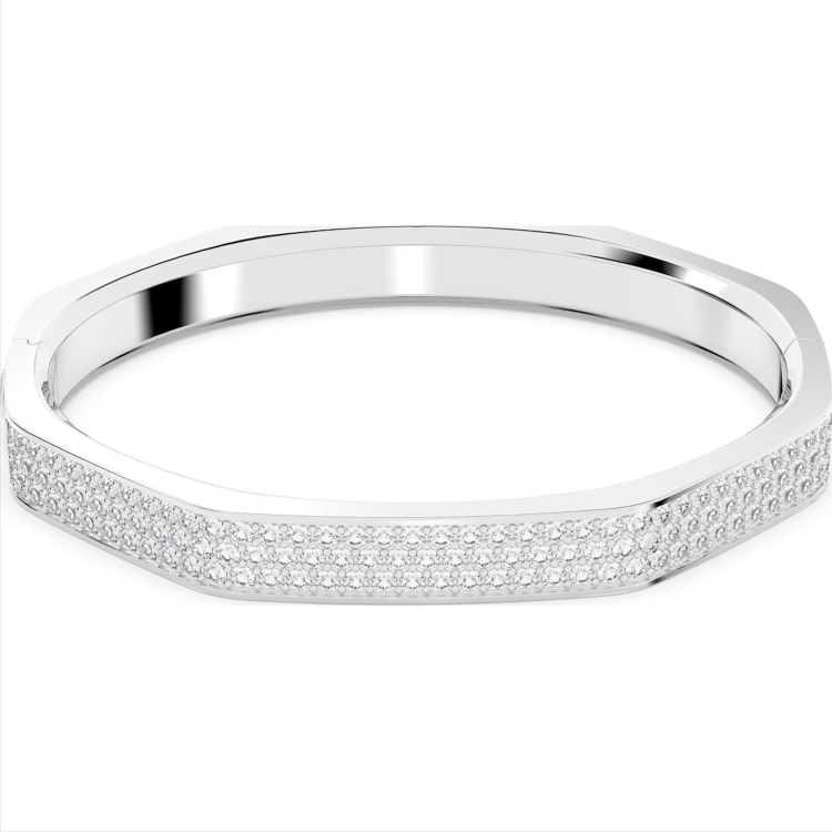 Swarovski Dextera Rhodium Plated Medium Octagon White Crystal Bangle - Silver