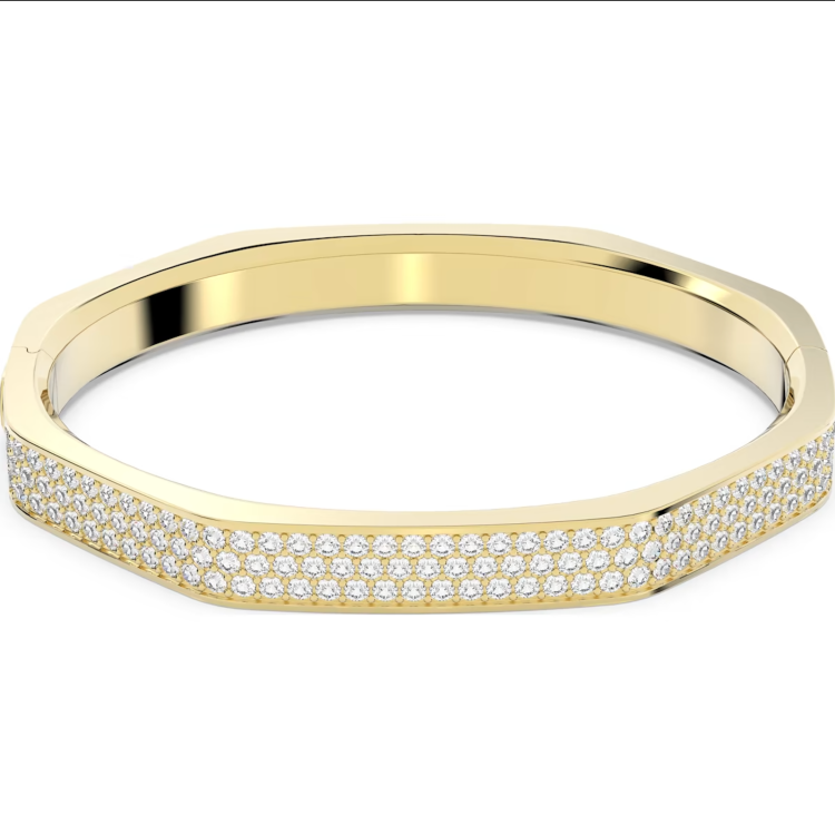 Swarovski Dextera Yellow Gold Tone Plated Large Octagon White Crystal Bangle - Gold
