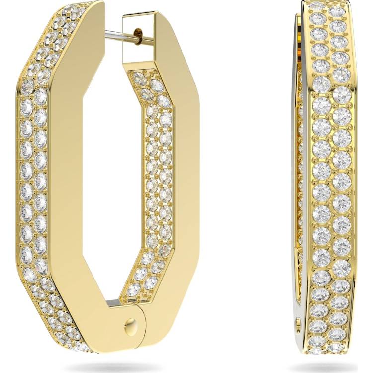 Swarovski Dextera Yellow Gold Tone Plated White Crystal Links Hoop Earrings - Gold