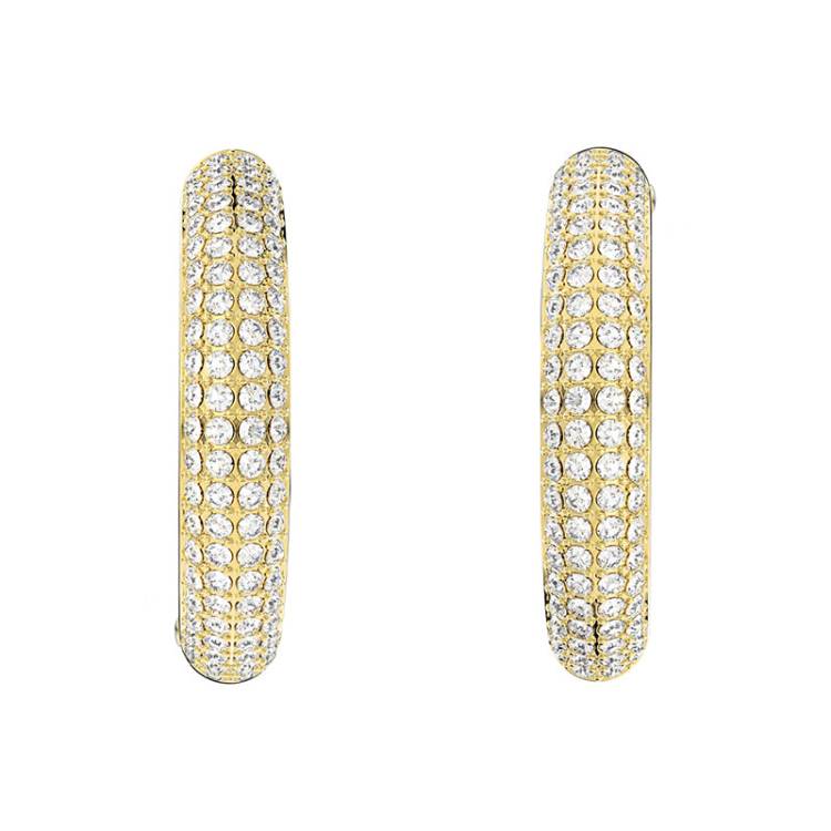 Swarovski Dextera Gold Tone Plated White Crystal Medium Hoop Earrings - Silver