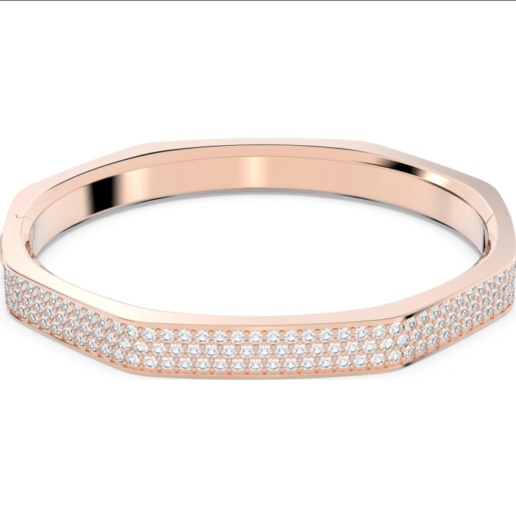 Swarovski Dextera Rose Gold Tone Plated Medium Octagon White Crystal Bangle - Gold