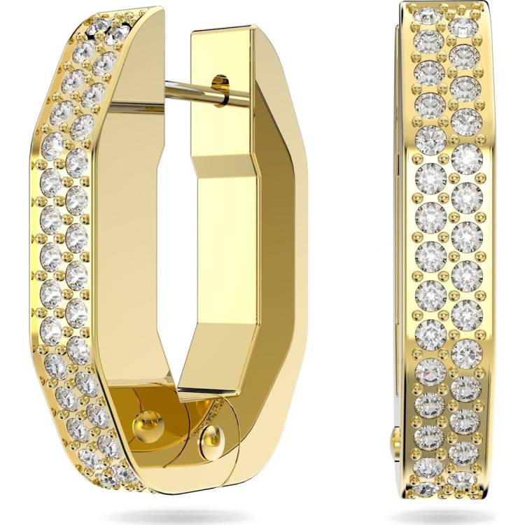 Swarovski Dextera Yellow Gold Tone Plated White Crystal Octagon Hoop Earrings - Gold