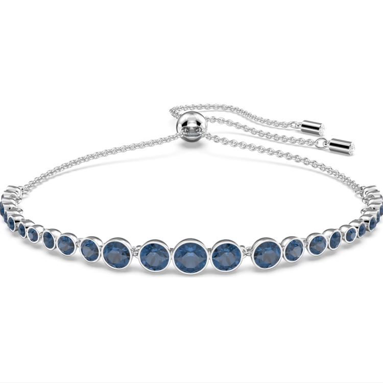 Swarovski Emily Rhodium Plated Round Blue Crystal Bracelet - Silver