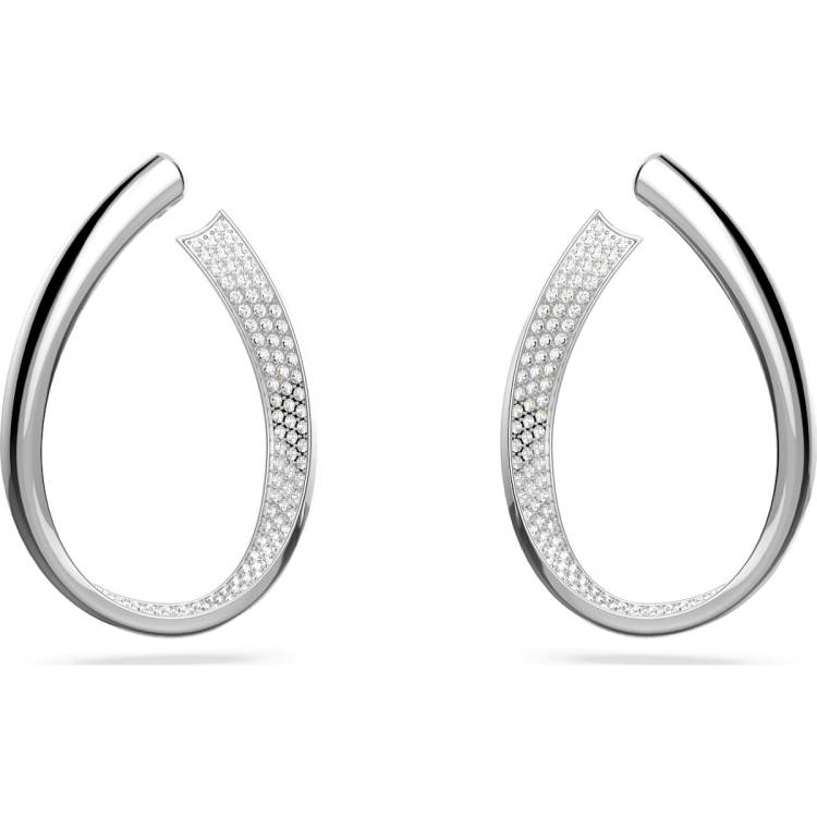 Swarovski Exist Rhodium Plated Medium White Crystal Hoop Earrings - Silver