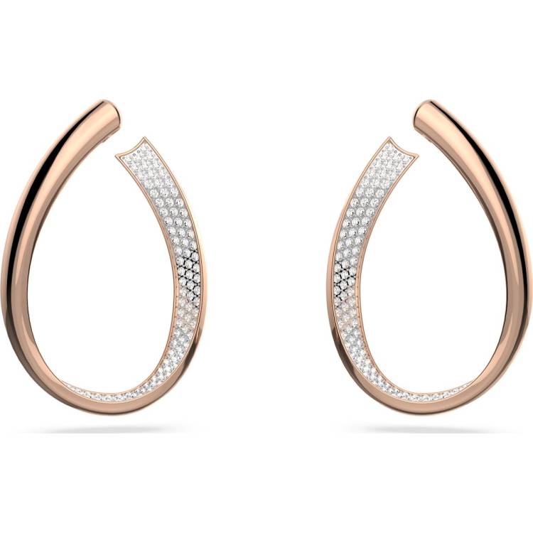 Swarovski Exist Rose Gold Tone Plated Medium White Crystal Hoop Earrings - Gold