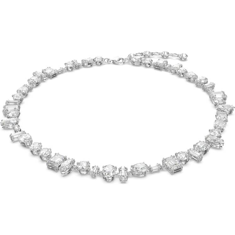 Swarovski Gema Rhodium Plated White Crystal Necklace - Silver