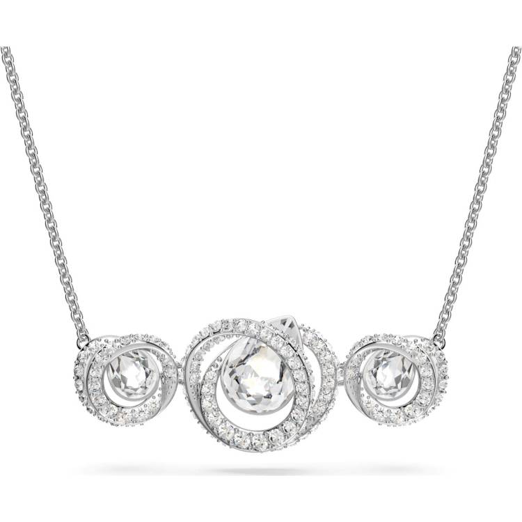 Swarovski Generation Rhodium Plated White Crystal Tri Spiral Pendant - Silver