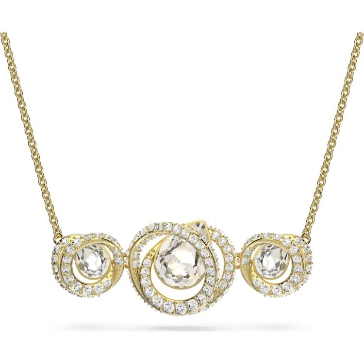 Swarovski Generation Yellow Gold Tone Plated White Crystal Tri Spiral Pendant - Gold
