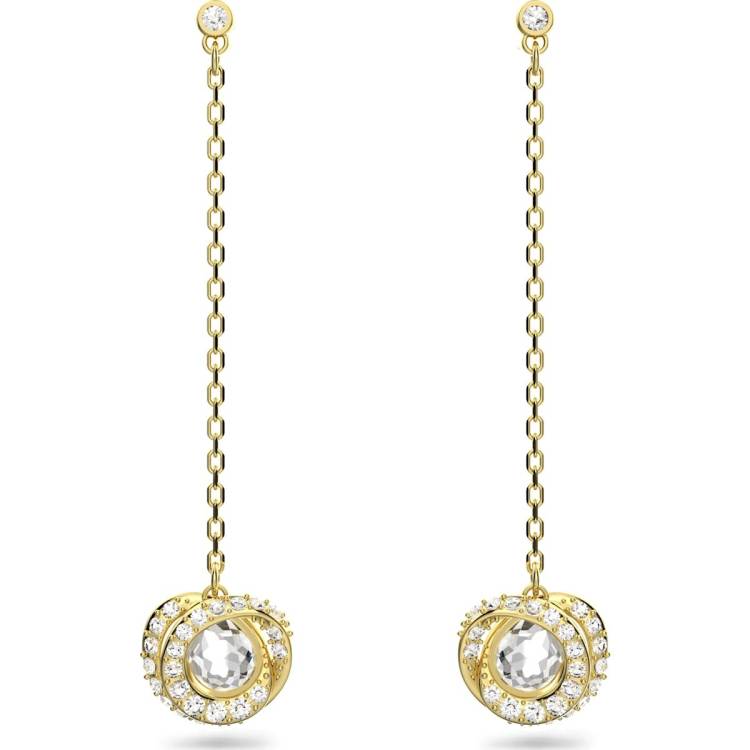 Swarovski Generation Yellow Gold Tone Plated Long White Crystal Drop Earrings - Gold