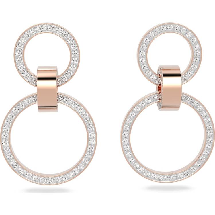 Swarovski Hollow Rose Gold Tone Plated White Crystal Hoop Earrings - Gold