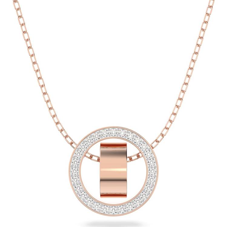 Swarovski Hollow Rose Gold Tone Plated Small White Crystal Circle Pendant - Gold