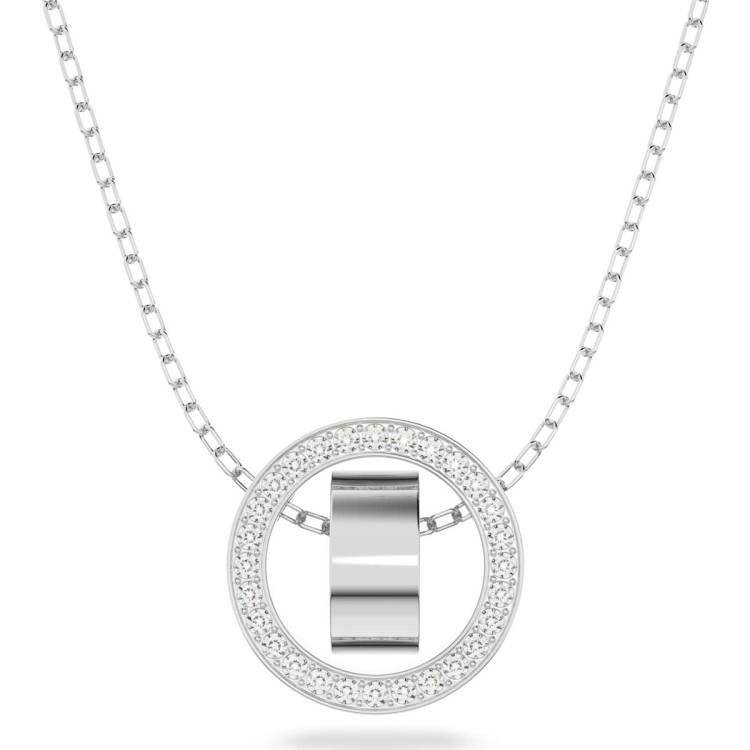 Swarovski Hollow Rhodium Plated White Crystal Circle Pendant - Silver
