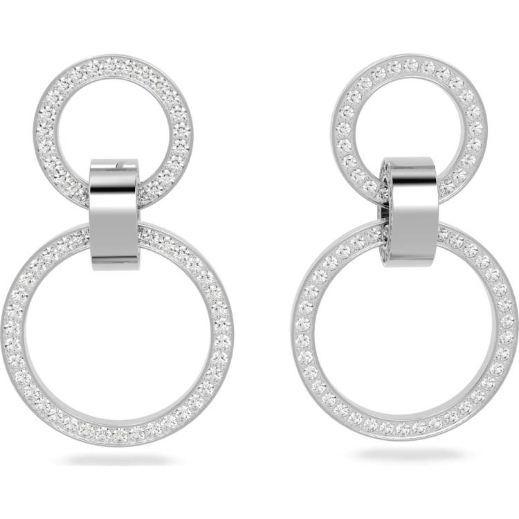 Swarovski Hollow Rhodium Plated White Crystal Hoop Earrings - Silver