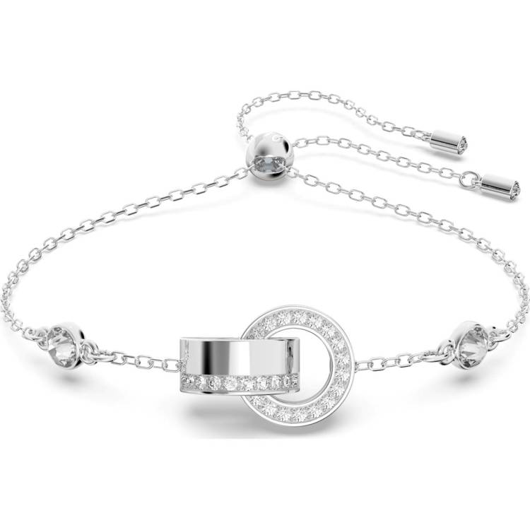 Swarovski Hollow Rhodium Plated White Crystal Intertwined Bracelet - Silver