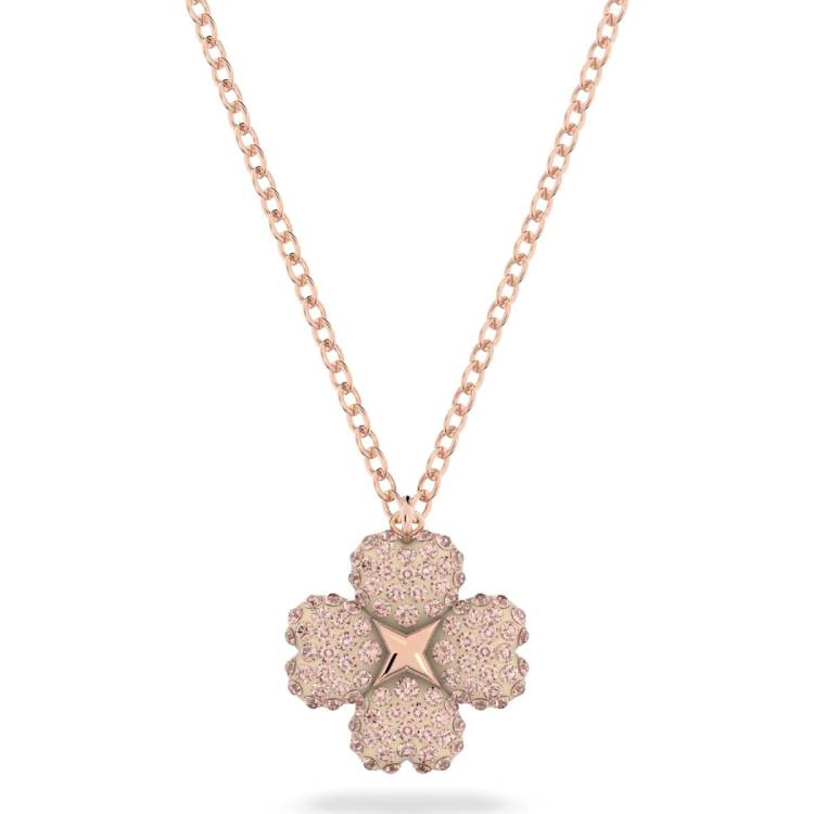 Swarovski Latisha Rose Gold Tone Plated Pink Crystal Flower Pendant D - Gold