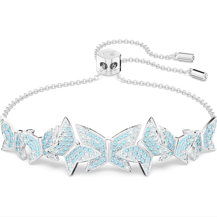 Swarovski Lilia Rhodium Plated Butterfly Blue Crystal Bracelet - Silver