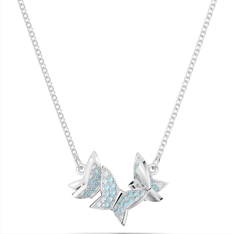 Swarovski Lilia Rhodium Plated Butterfly Blue Crystal Necklace - Silver