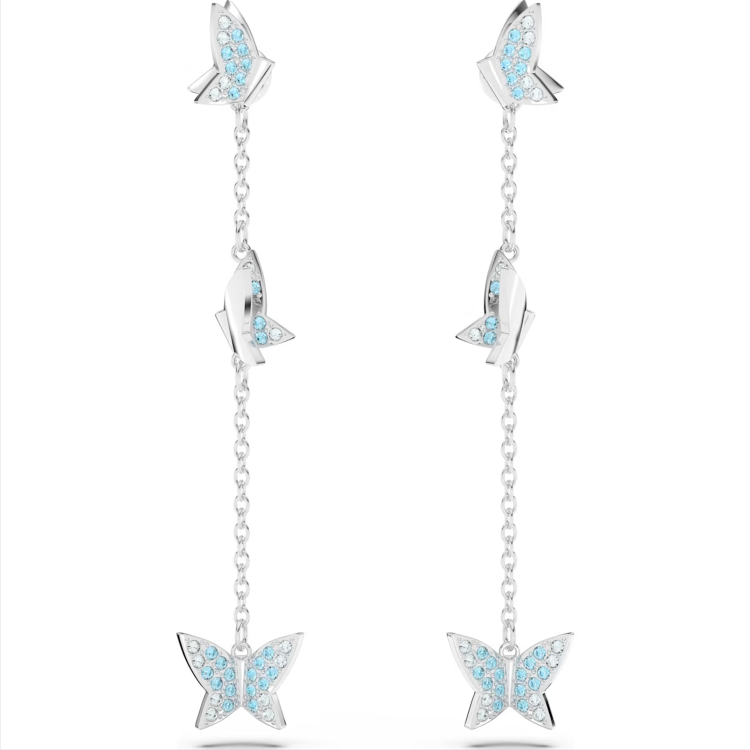 Swarovski Lilia Rhodium Plated Butterfly Blue Crystal Drop Earrings - Silver