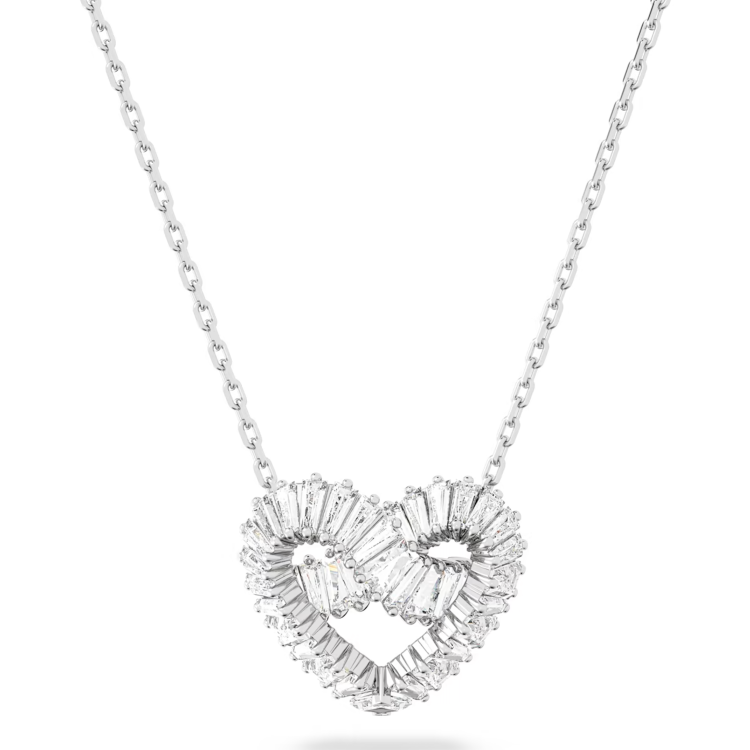 Swarovski Matrix Rhodium Plated Heart White Crystal Necklace - Silver