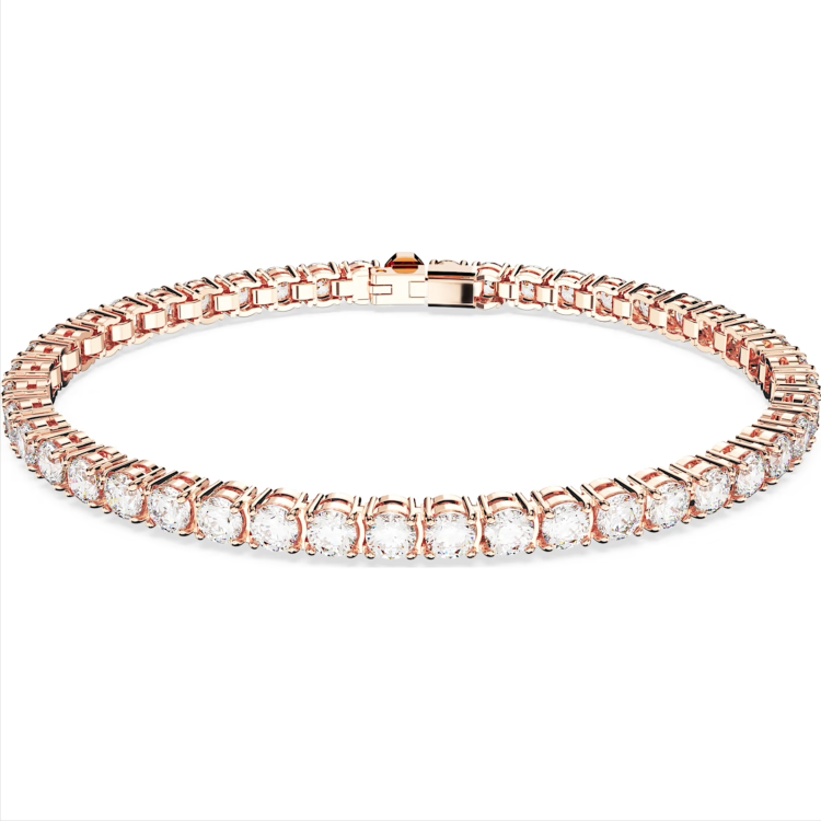 Swarovski Matrix Rose Gold Tone Plated Round White Crystal Tennis Bracelet - Gold