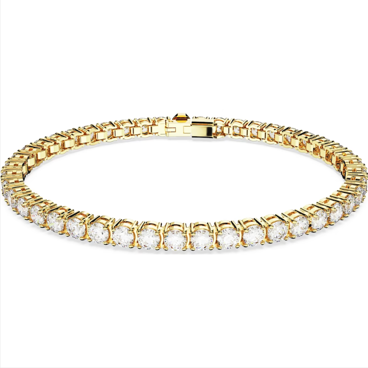 Swarovski Matrix Yellow Gold Tone Plated Round White Crystal Tennis Bracelet - Gold