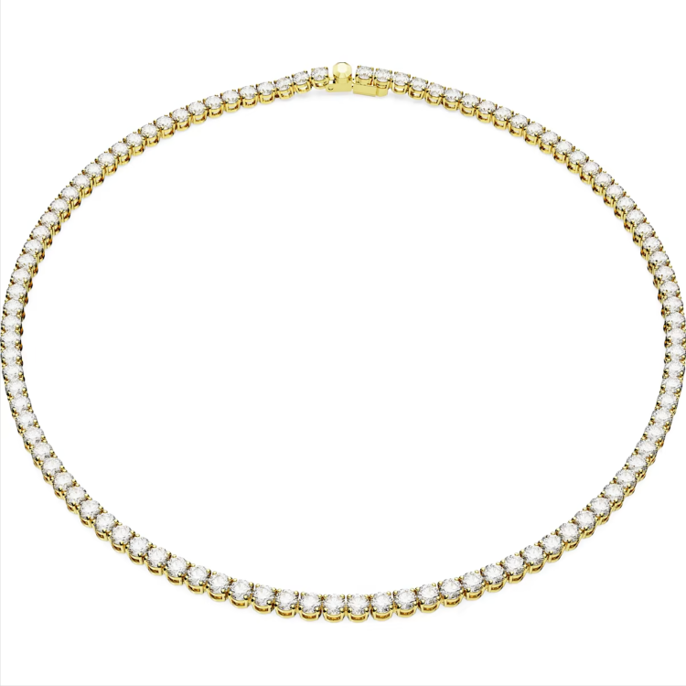 Swarovski Matrix Yellow Gold Tone Plated Round White Crystal Tennis Necklace - Gold