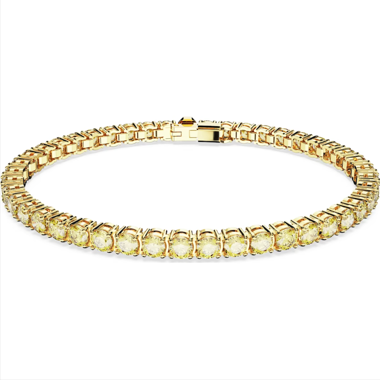 Swarovski Matrix Yellow Gold Tone Plated Round Yellow Crystal Tennis Bracelet - Gold