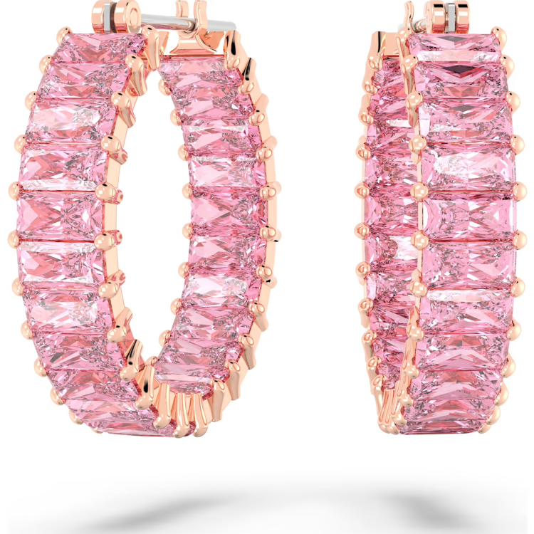 Swarovski Matrix Rhodium Plated Pink Crystal Hoop Earrings - Silver