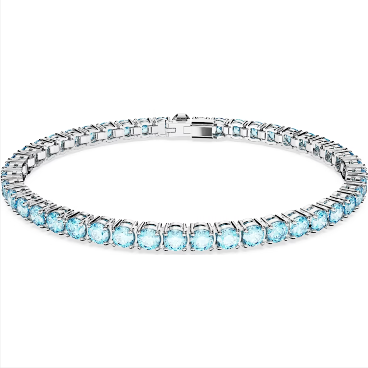 Swarovski Matrix Rhodium Plated Round Blue Crystal Tennis Bracelet - Silver