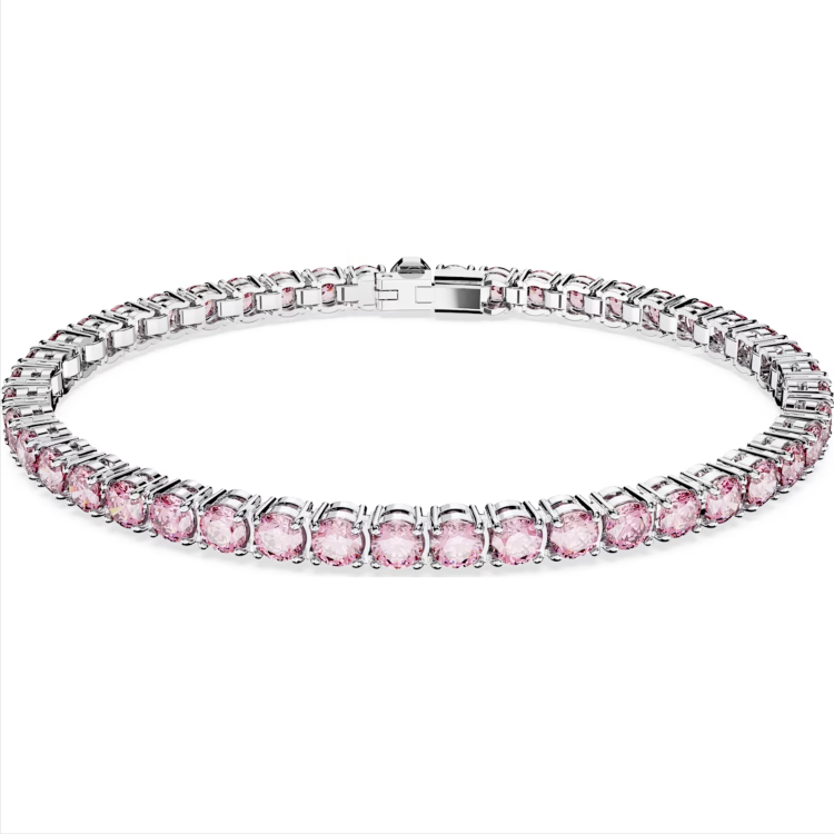 Swarovski Matrix Rhodium Plated Round Pink Crystal Tennis Bracelet - Silver