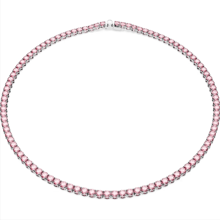 Swarovski Matrix Rhodium Plated Round Pink Crystal Tennis Necklace - Silver