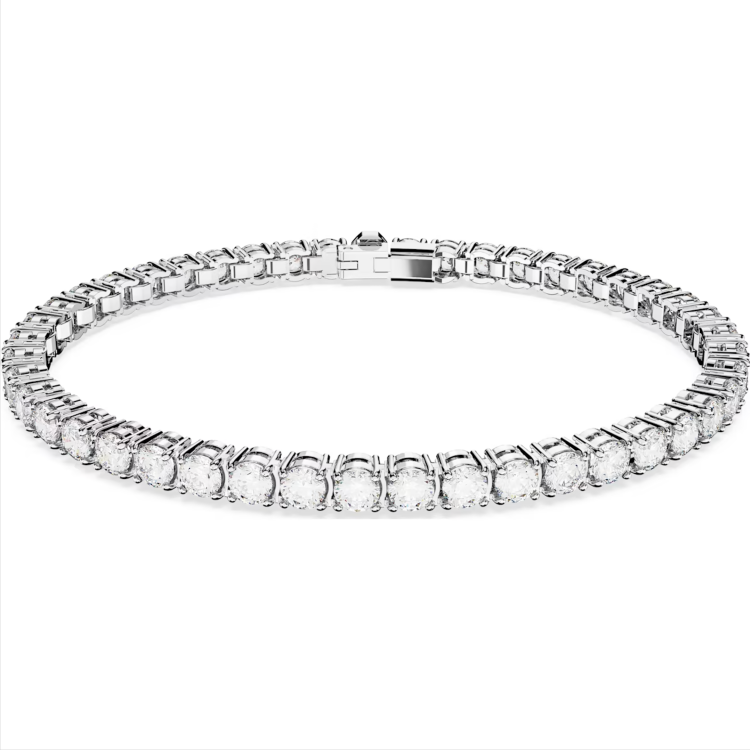 Swarovski Matrix Rhodium Plated Round White Crystal Tennis Bracelet - Silver