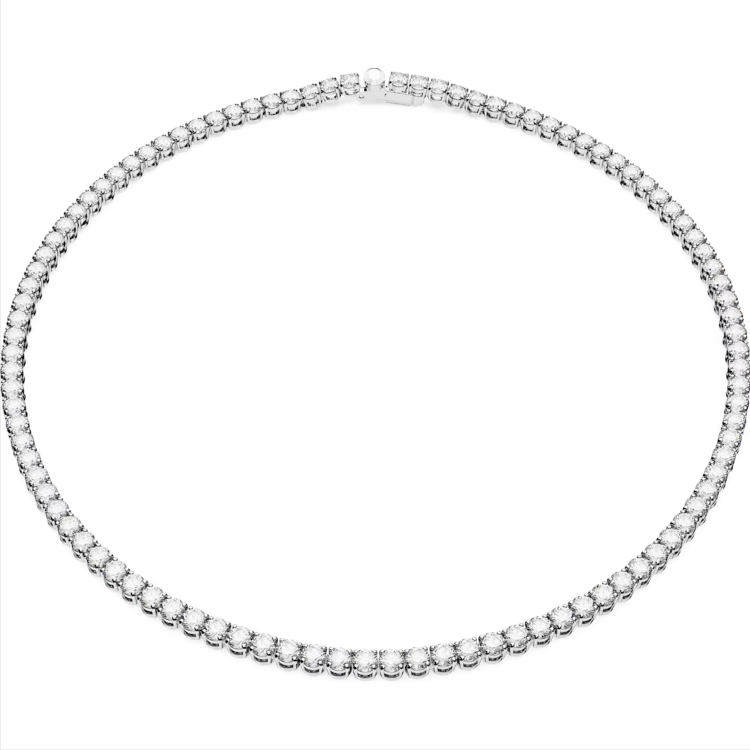 Swarovski Matrix Rhodium Plated Round White Crystal Tennis Necklace - Silver
