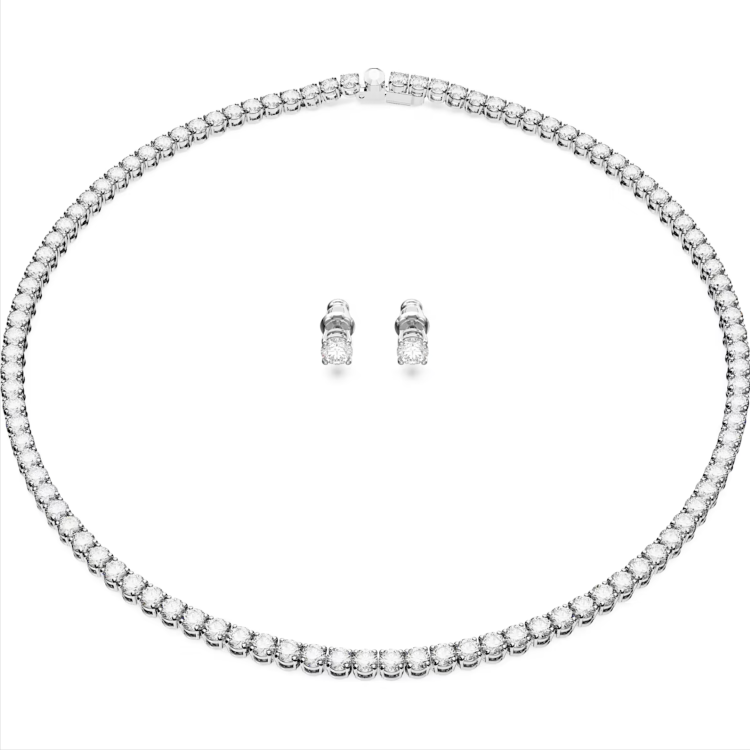 Swarovski Matrix Rhodium Plated Round White Crystal Tennis Gift Set - Silver