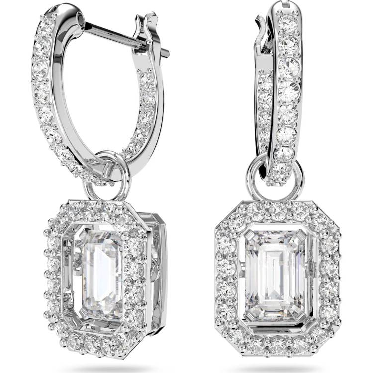 Swarovski Millenia Rhodium Plated White Crystal Octagon Drop Earrings - Silver