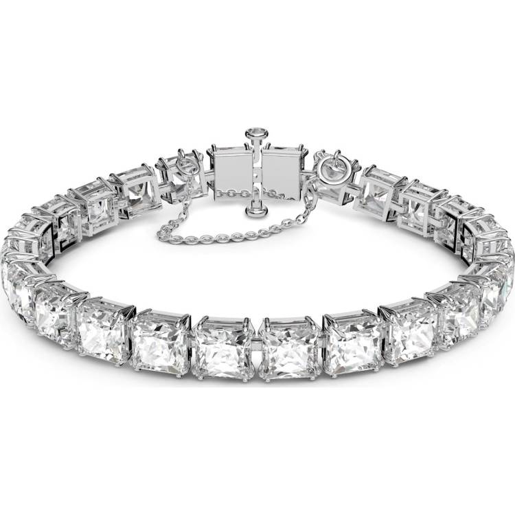 Swarovski Millenia Rhodium Plated White Crystal Square Cut Small Bracelet - Silver