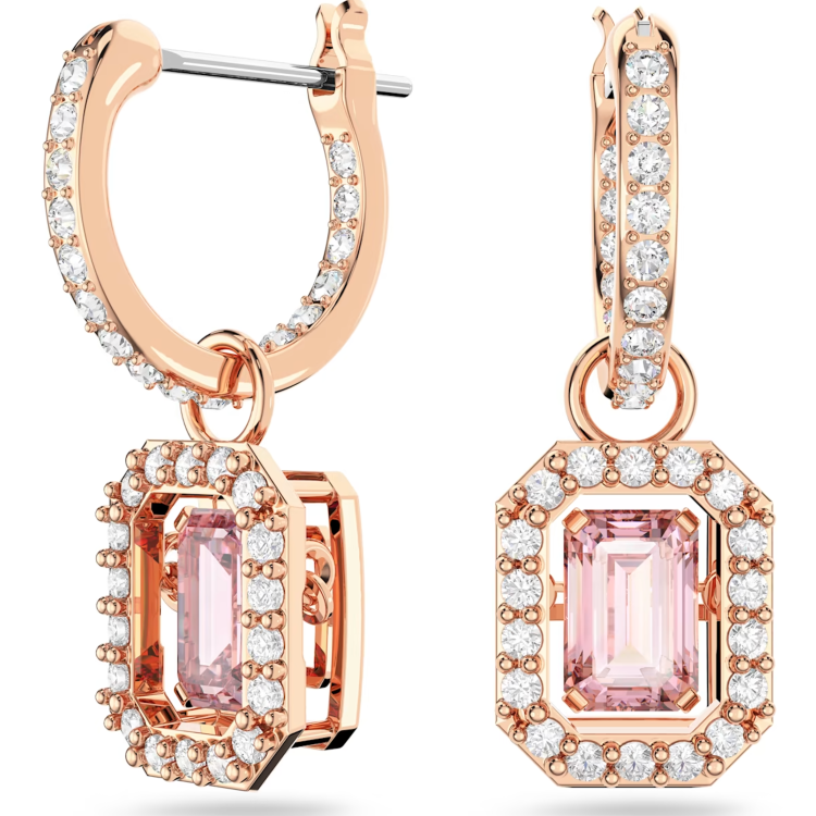 Swarovski Millenia Rose Gold Tone Plated Octagon Pink Crystal Earrings - Gold