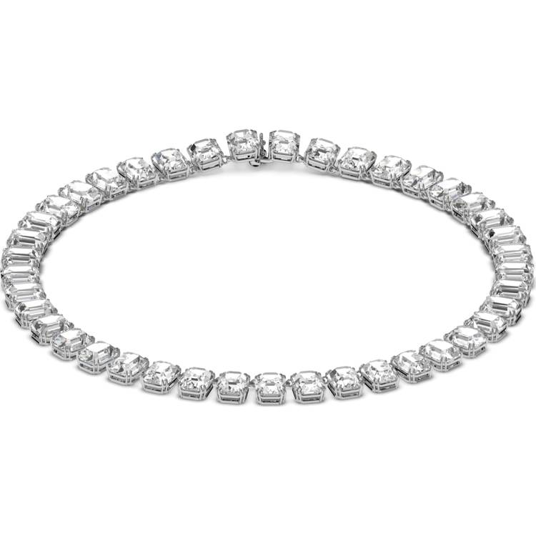 Swarovski Millenia Rhodium Plated White Crystal Octagon Cut Necklace - Silver