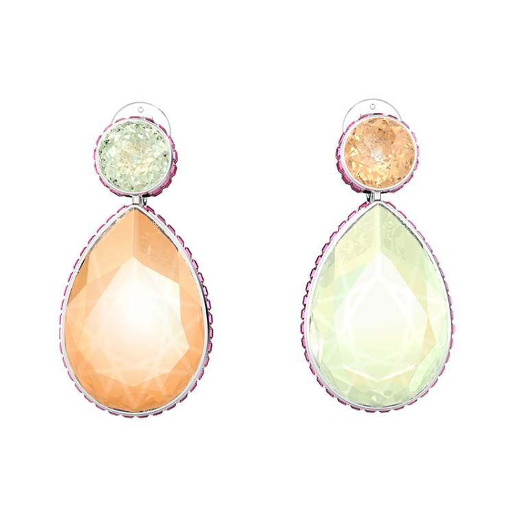 Swarovski Orbita Rhodium Plated Multicoloured Crystal Asymmetrical Drop Cut Clip Earrings - Silver