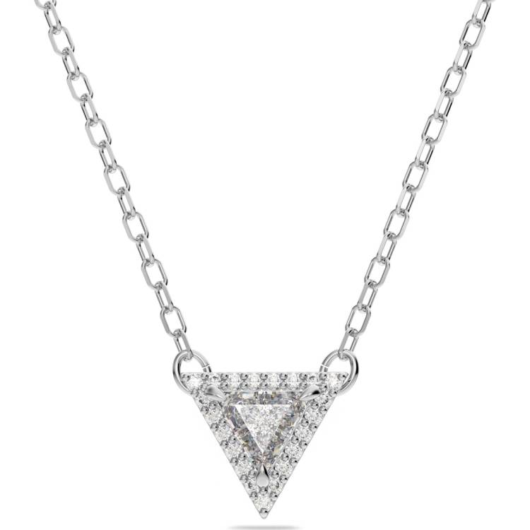 Swarovski Ortyx Rhodium Plated White Crystal Triangle Pendant - Silver