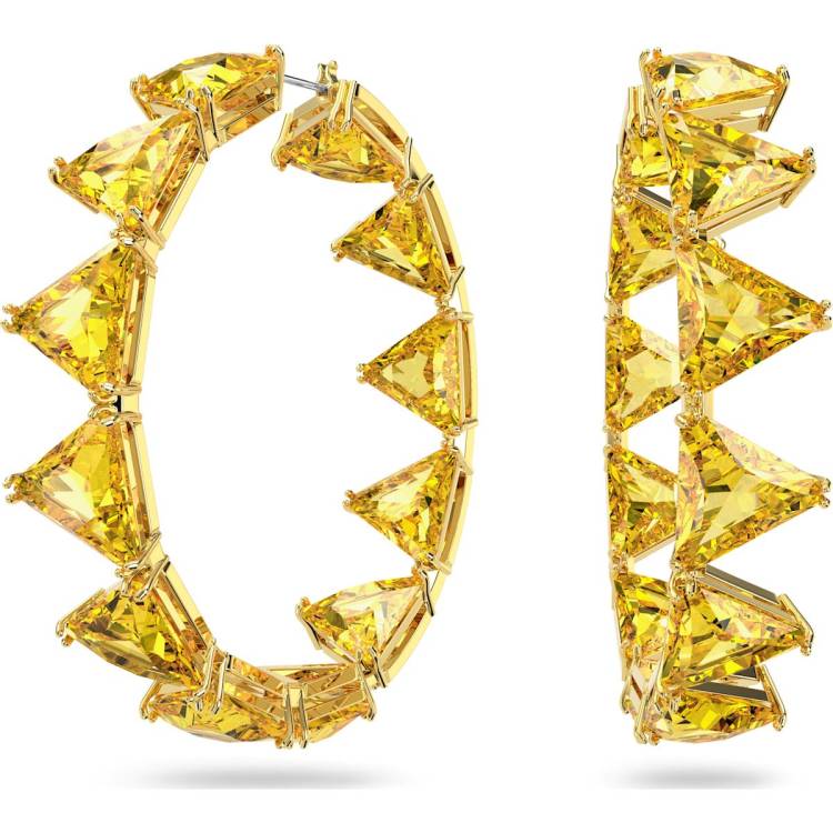 Swarovski Ortyx Yellow Gold Tone Plated Yellow Crystal Triangle Hoop Earrings - Gold