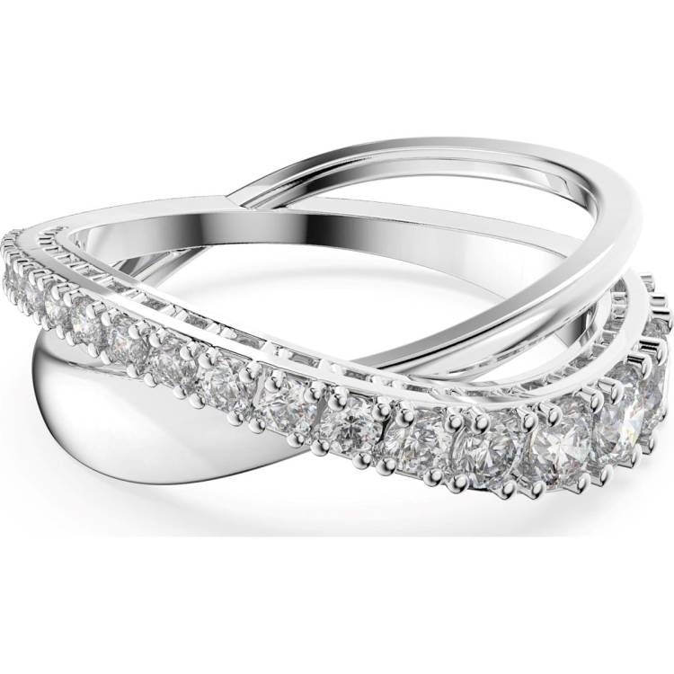 Swarovski Rhodium Plated White Crystal Twist Ring Size 50 - Silver