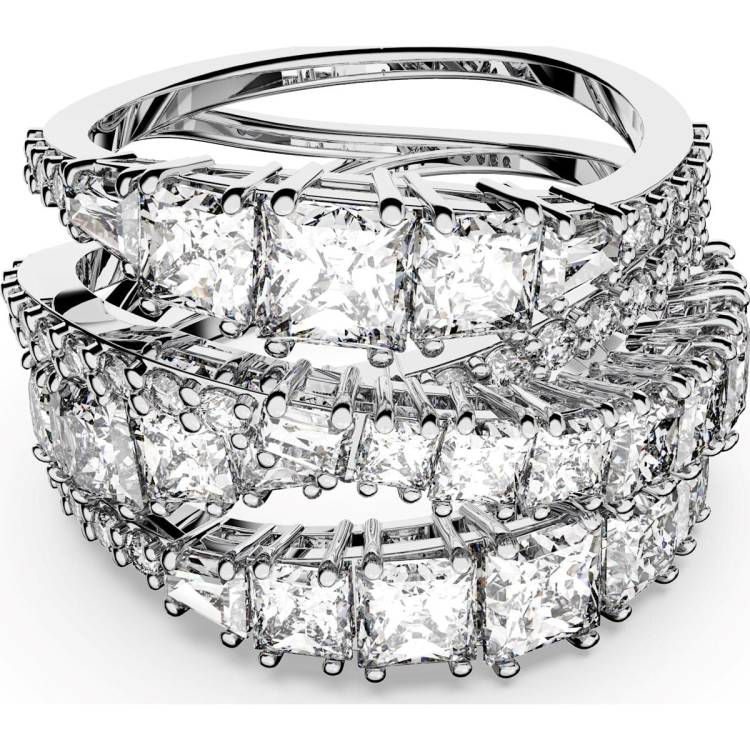 Swarovski Rhodium Plated White Crystal Twist Wrap Ring Size 50 - Silver