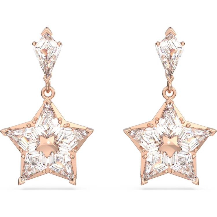 Swarovski Stella Rose Gold Tone Plated White Crystal Star Drop Earrings - Gold
