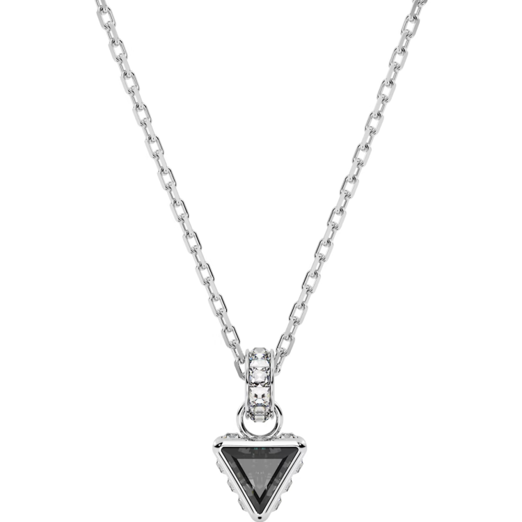 Swarovski Stilla Rhodium Plated Triangle Grey Crystal Pendant Necklace - Silver