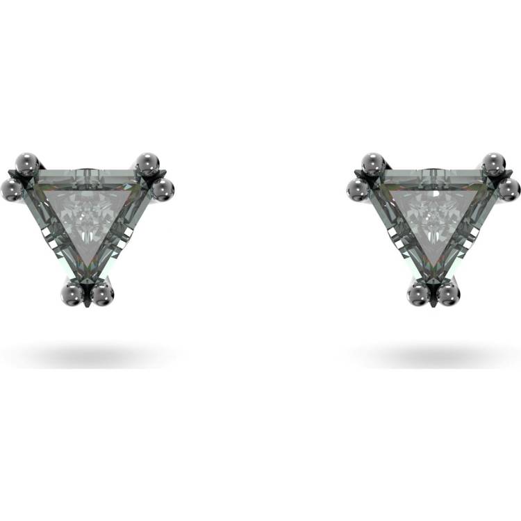Swarovski Stilla Ruthenium Plated Black Crystal Triangle Stud Earrings - Silver