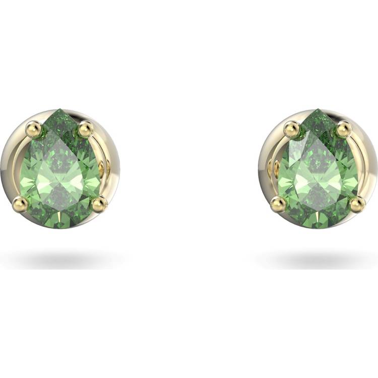 Swarovski Stilla Yellow Gold Tone Plated Green Crystal Stud Earrings - Gold