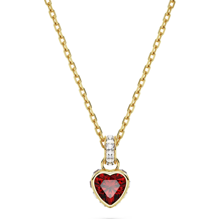 Swarovski Stilla Yellow Gold Tone Plated Heart Red Crystal Pendant Necklace - Gold